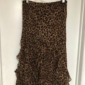 Leopard Print Ruffle Silk Skirt